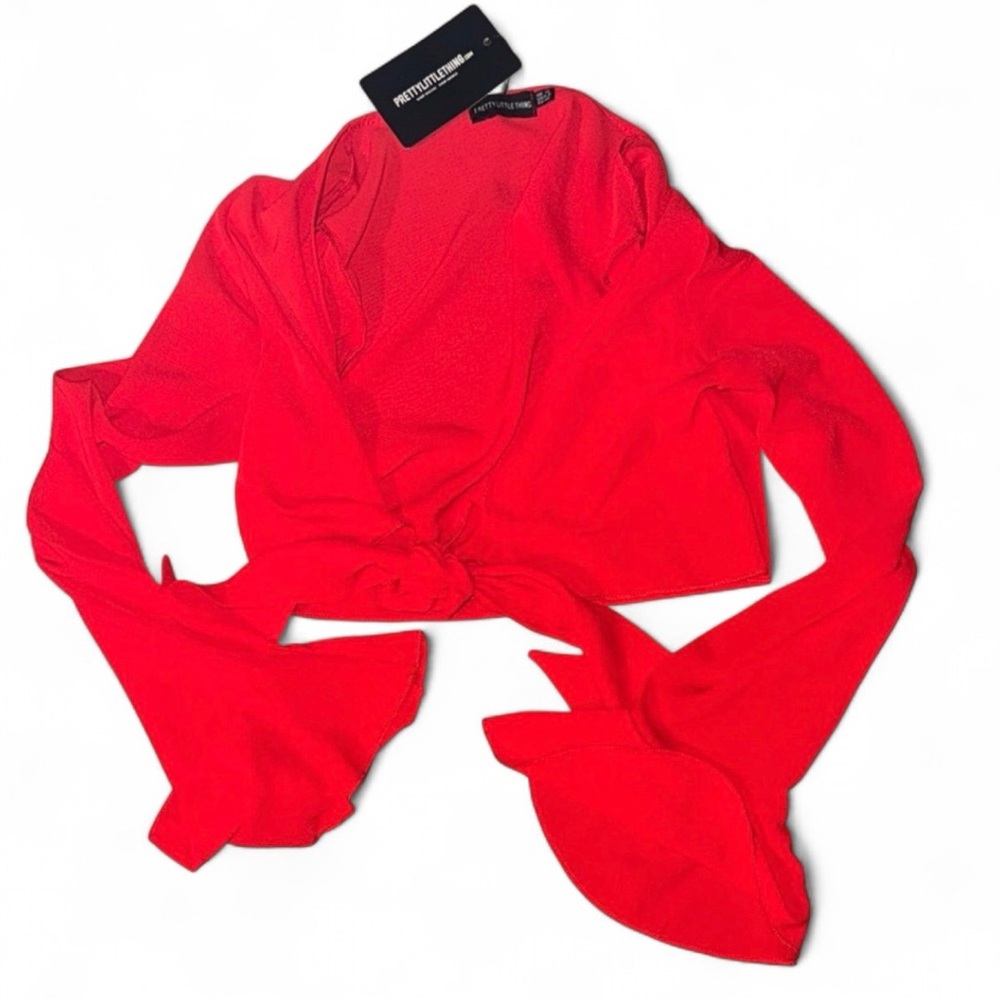 PrettyLittleThing Red Scarf Tie Crop Top Size 8 NWT